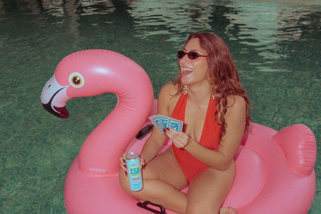 Card game on a flamingo float